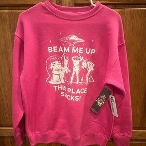 No Boundaries Pink "Beam Me Up This Place Sucks" Graphic Crewneck Sweatshirt